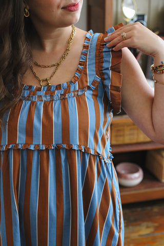 Serena Striped Babydoll Midi Dress