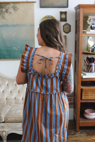 Serena Striped Babydoll Midi Dress