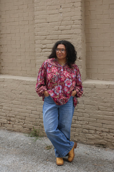 Tabby Button Front Boho Blouse