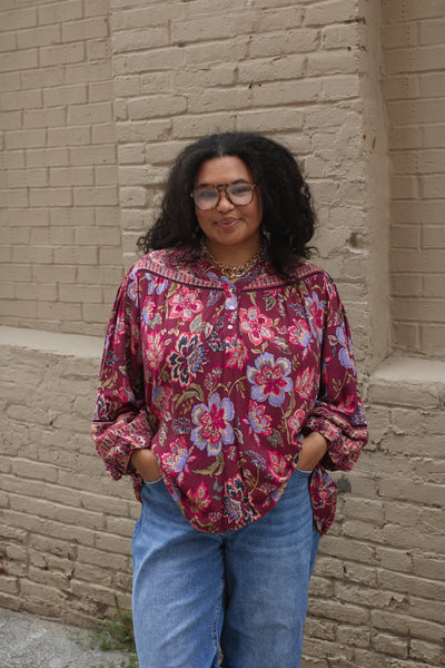 Tabby Button Front Boho Blouse