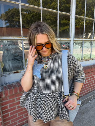 Briar Gingham Patchwork Ruffle Top