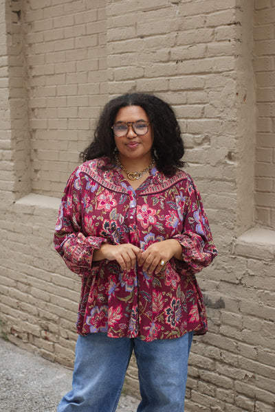 Tabby Button Front Boho Blouse