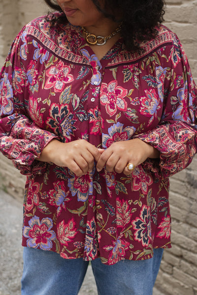 Tabby Button Front Boho Blouse