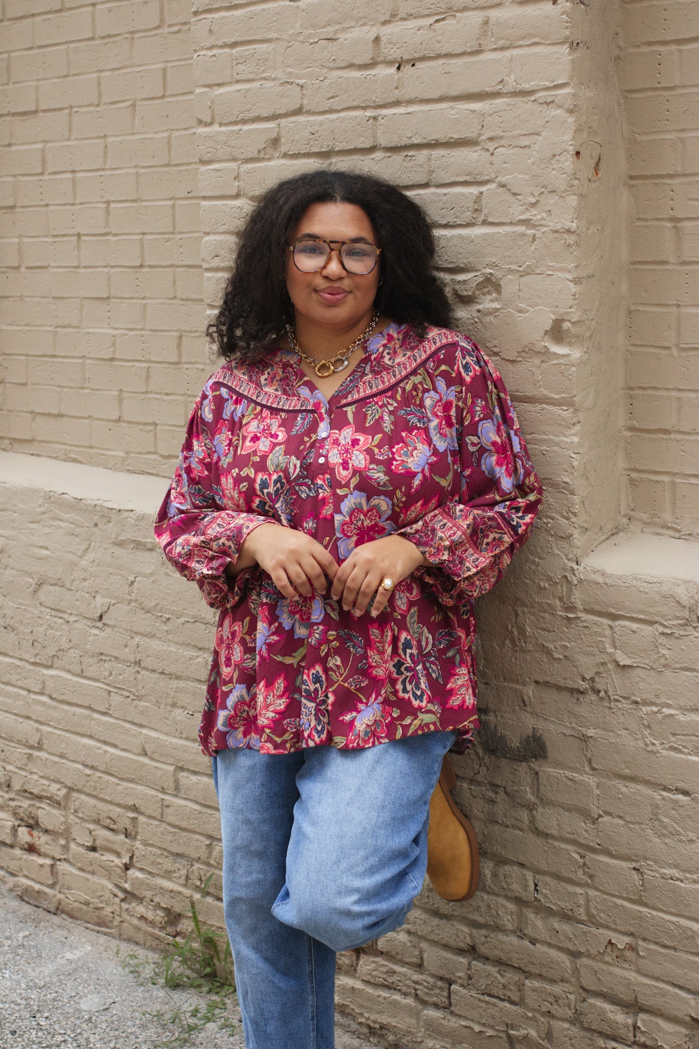 Tabby Button Front Boho Blouse