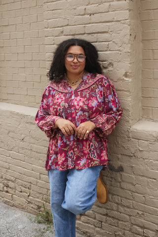 Tabby Button Front Boho Blouse