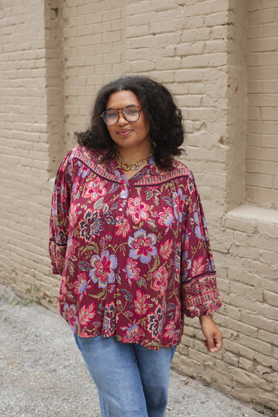 Tabby Button Front Boho Blouse