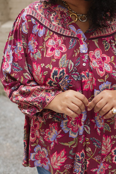 Tabby Button Front Boho Blouse