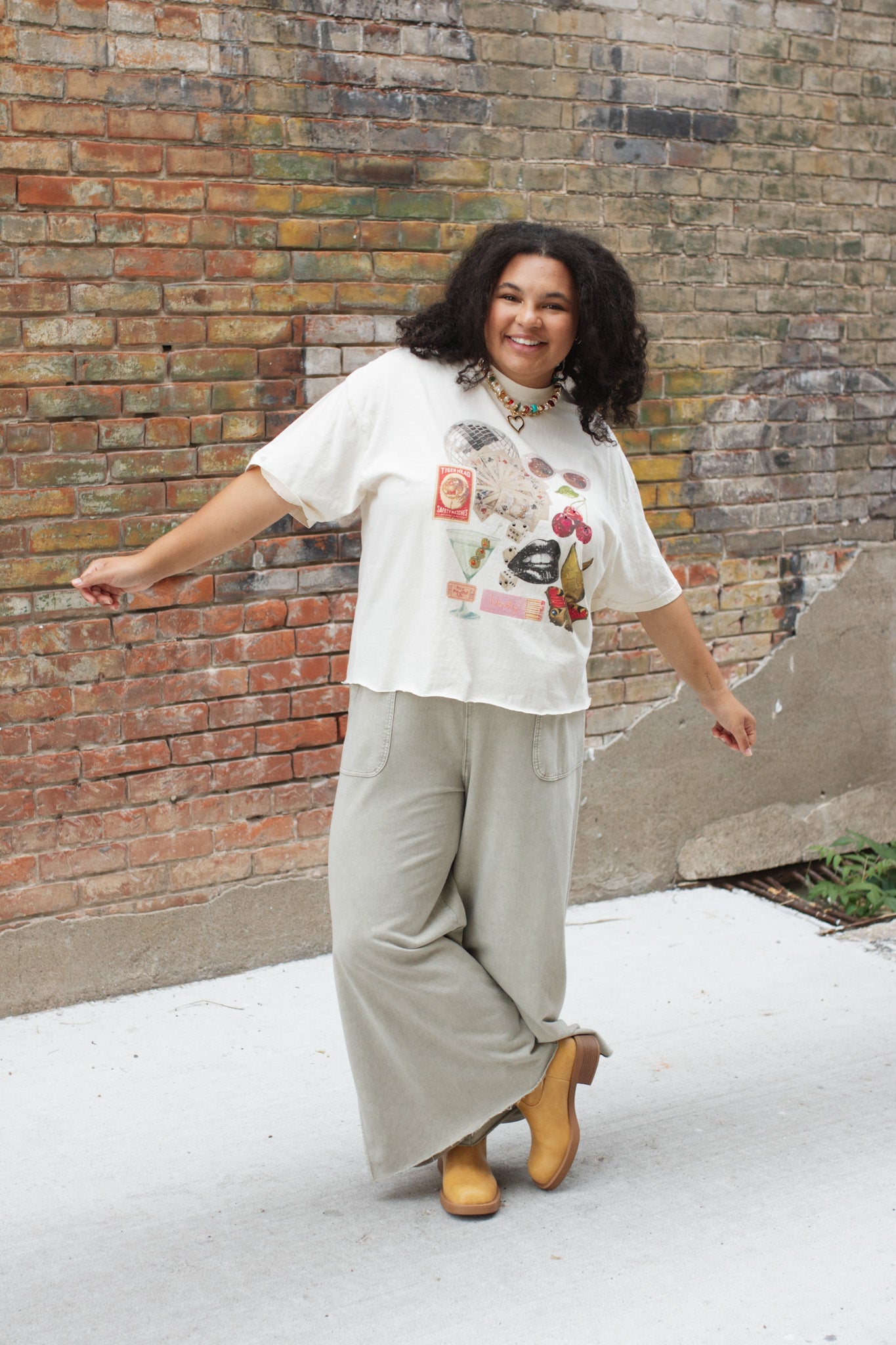 Feeling Lucky Vintage Washed Crop Graphic Tee