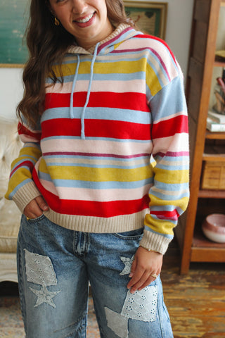 Pinky Striped Knit Hoodie