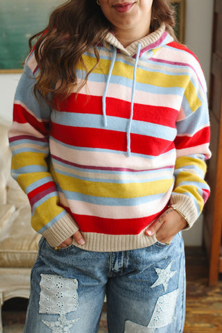 Pinky Striped Knit Hoodie