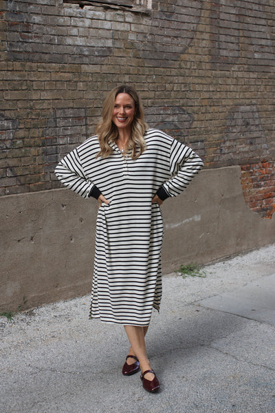 Brodie Striped Polo Knit Midi Dress