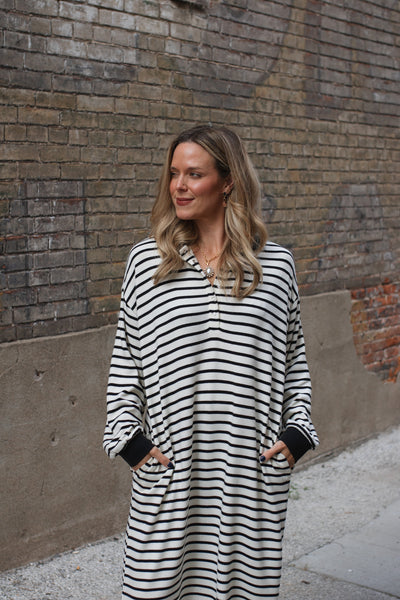 Brodie Striped Polo Knit Midi Dress