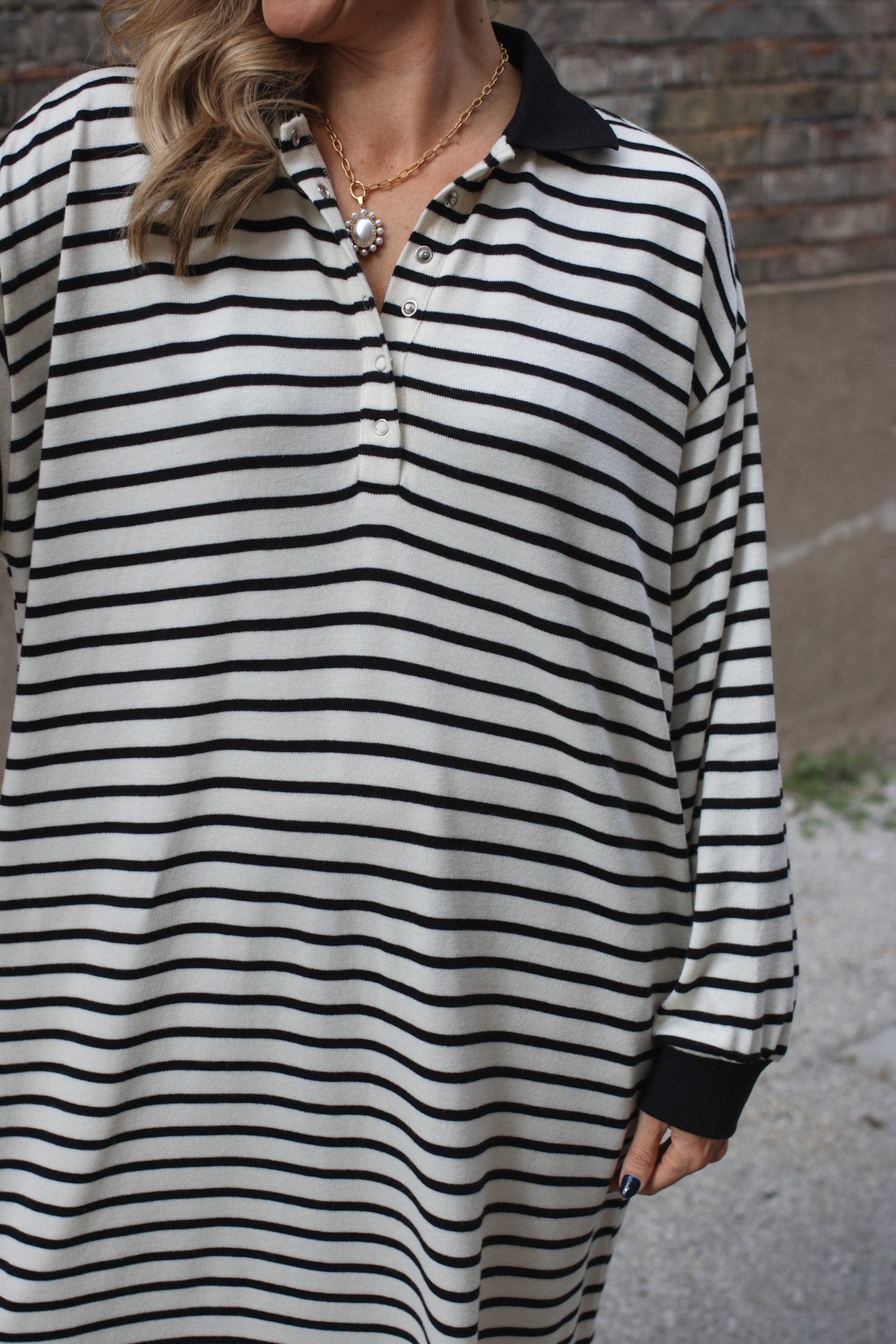 Brodie Striped Polo Knit Midi Dress