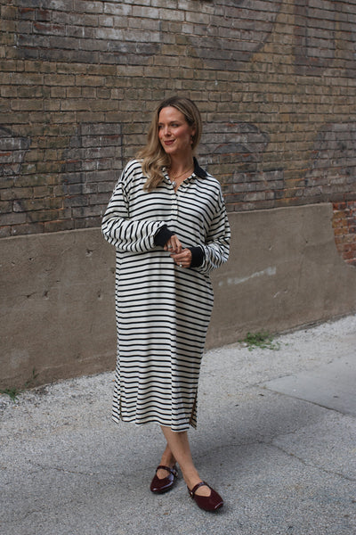 Brodie Striped Polo Knit Midi Dress