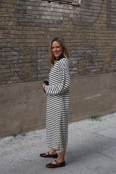 Brodie Striped Polo Knit Midi Dress