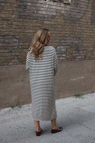 Brodie Striped Polo Knit Midi Dress