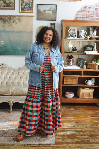 Dala Rainbow Gingham Smocked Maxi Dress