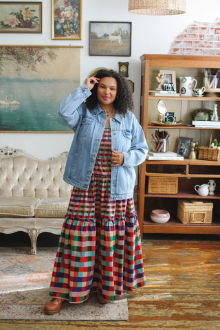 Dala Rainbow Gingham Smocked Maxi Dress