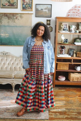 Dala Rainbow Gingham Smocked Maxi Dress