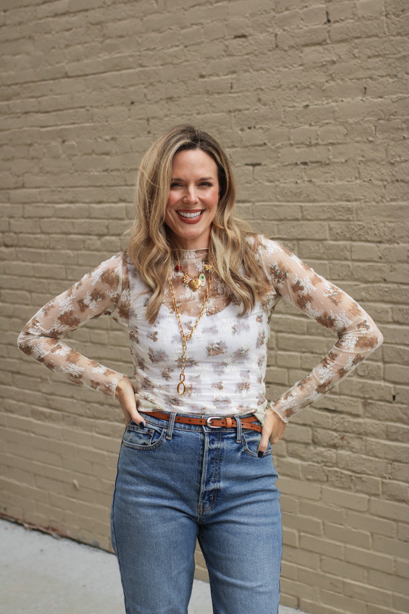 Carly Floral Fitted Lace Long Sleeve Top