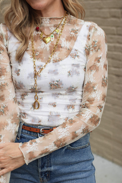 Carly Floral Fitted Lace Long Sleeve Top
