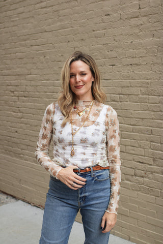 Carly Floral Fitted Lace Long Sleeve Top