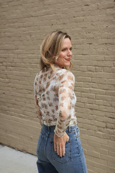 Carly Floral Fitted Lace Long Sleeve Top