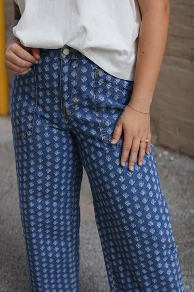 Pinky Vintage Floral Wide Leg Denim