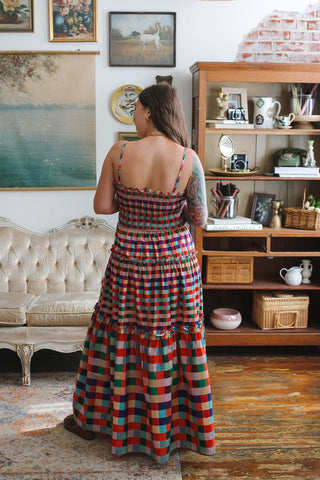 Dala Rainbow Gingham Smocked Maxi Dress