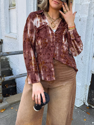 Joanie Floral Velvet Burnout Button Down