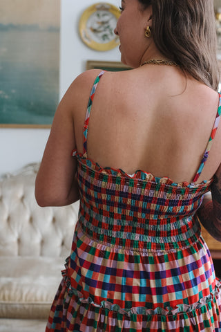 Dala Rainbow Gingham Smocked Maxi Dress