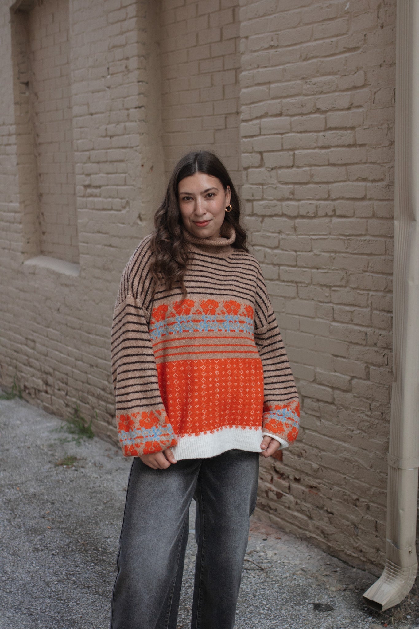 Milo Striped Floral Turtleneck Sweater