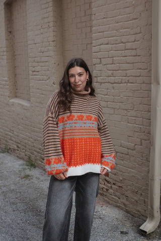 Milo Striped Floral Turtleneck Sweater