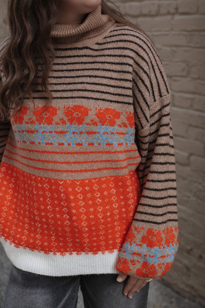 Milo Striped Floral Turtleneck Sweater