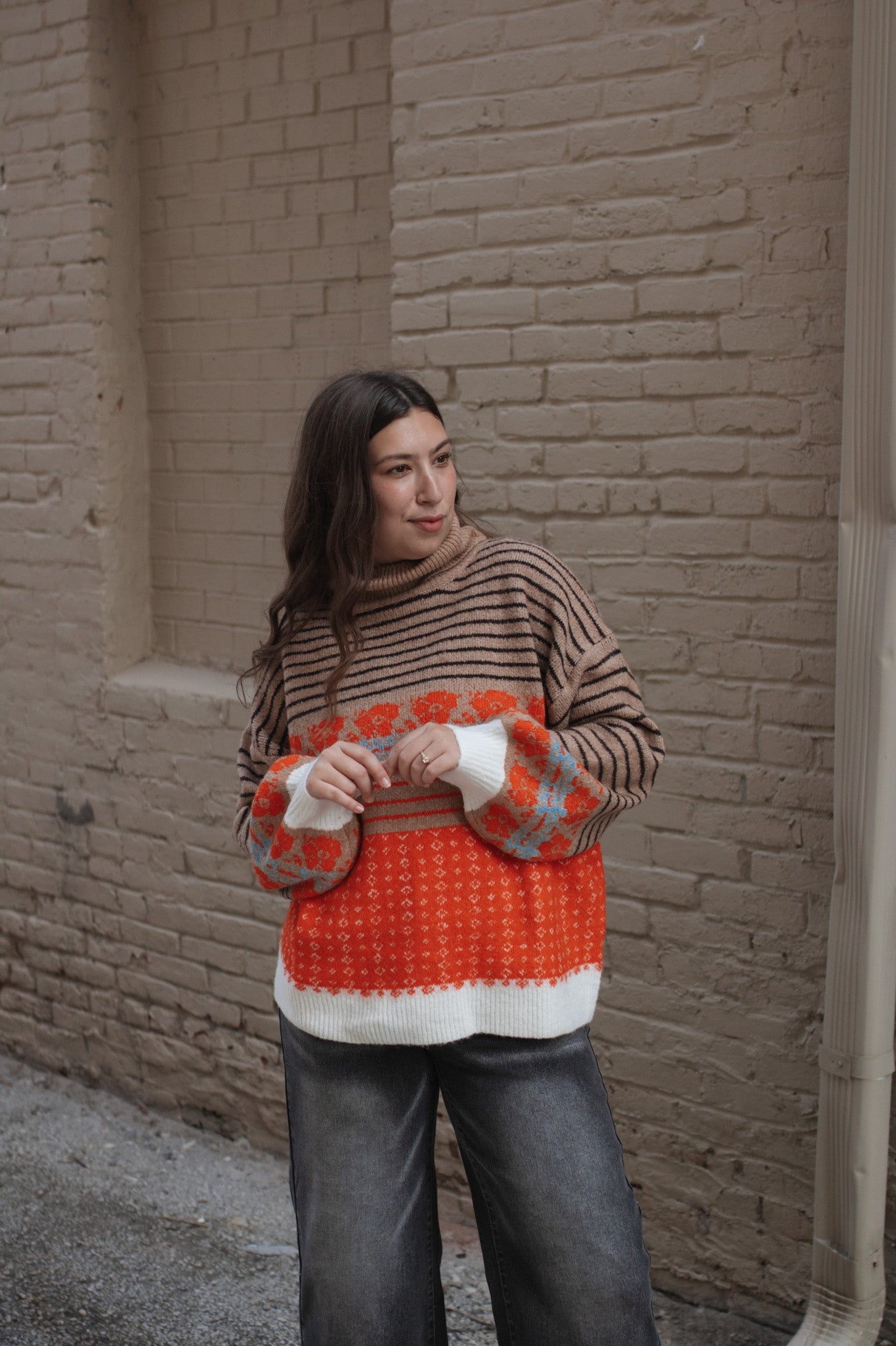 Milo Striped Floral Turtleneck Sweater