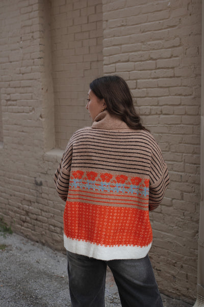 Milo Striped Floral Turtleneck Sweater