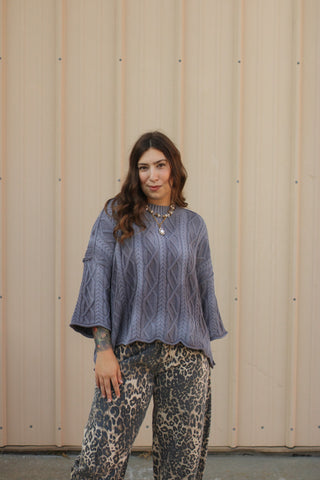 Lily Oversized Washed Cable Knit Sweater