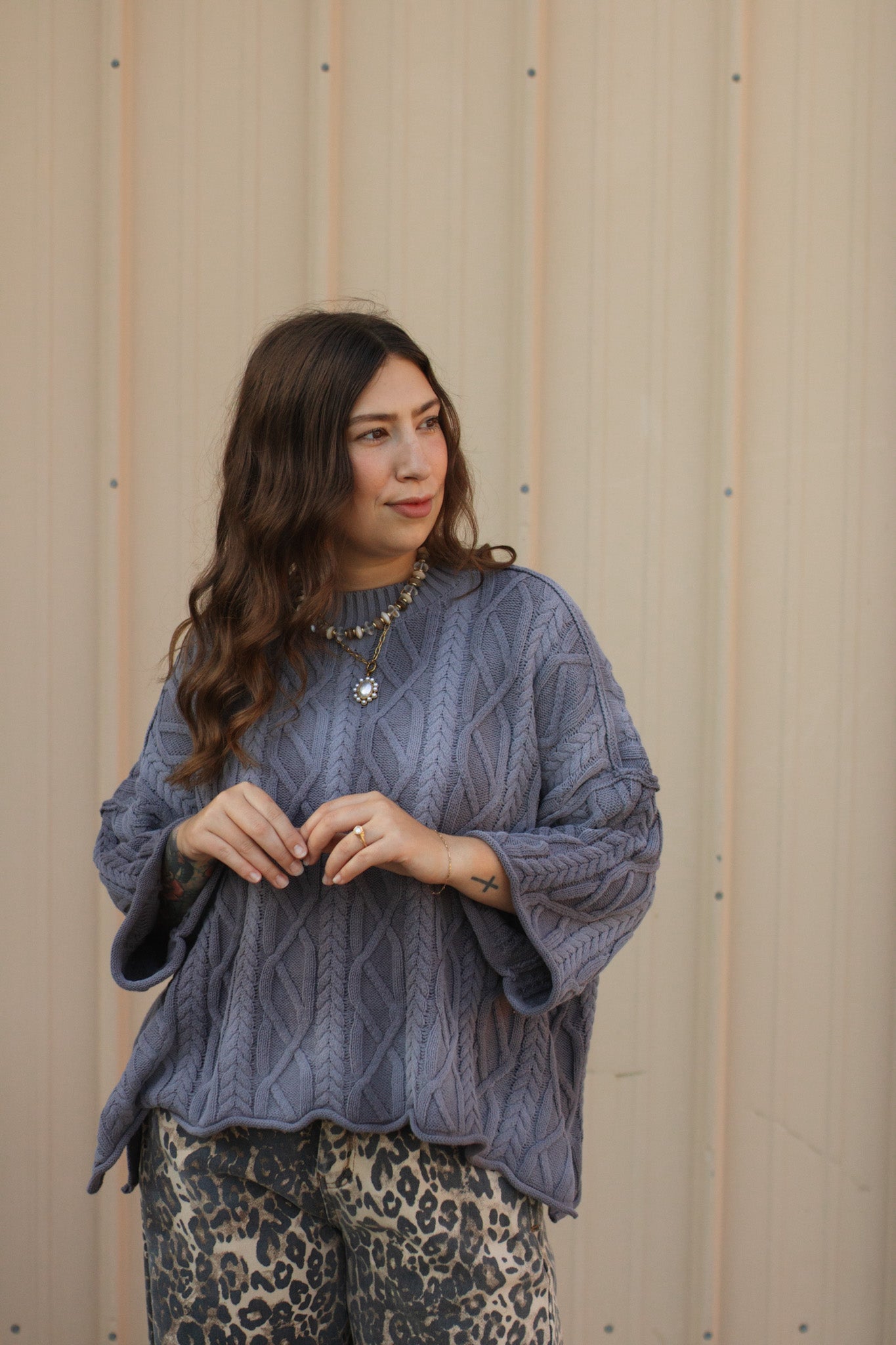 Lily Oversized Washed Cable Knit Sweater