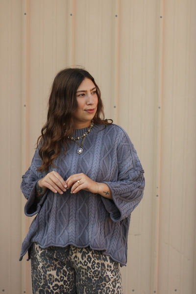 Lily Oversized Washed Cable Knit Sweater