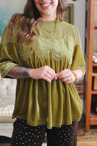 Nellie Lace Velvet Baby Doll Top