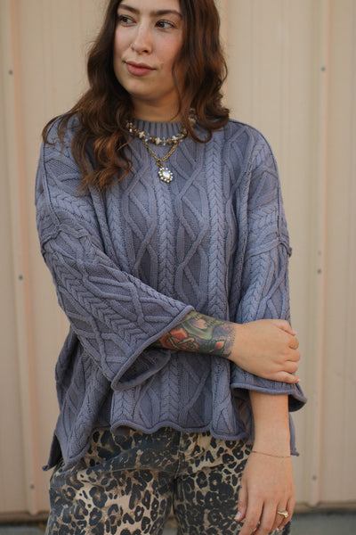 Lily Oversized Washed Cable Knit Sweater