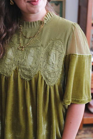 Nellie Lace Velvet Baby Doll Top