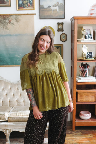 Nellie Lace Velvet Baby Doll Top