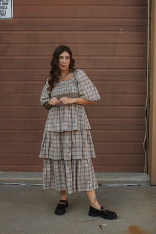 Lydia Plaid Smocked Midi Dress