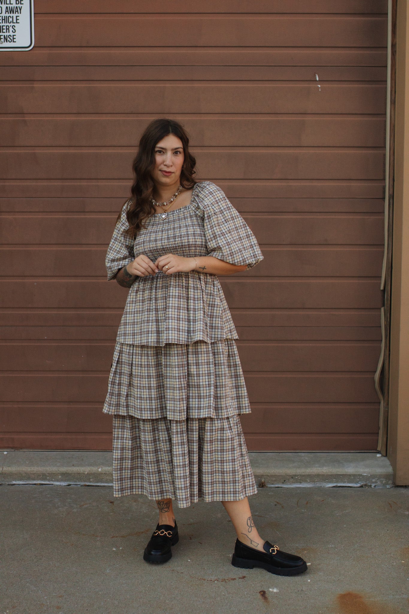 Lydia Plaid Smocked Midi Dress