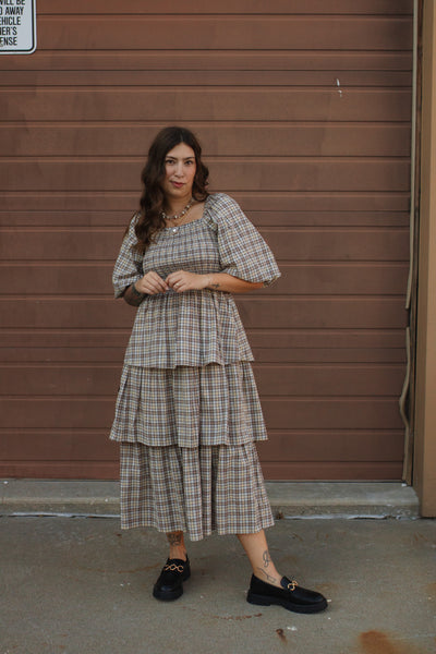 Lydia Plaid Smocked Midi Dress