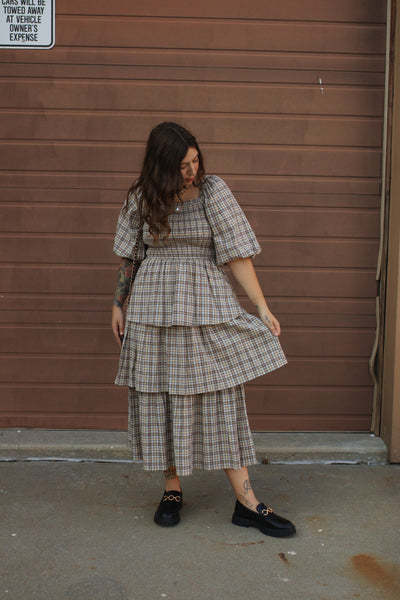 Lydia Plaid Smocked Midi Dress