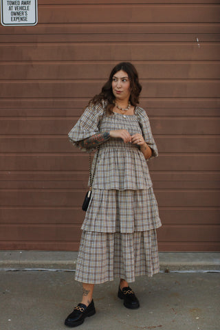 Lydia Plaid Smocked Midi Dress