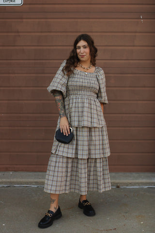 Lydia Plaid Smocked Midi Dress