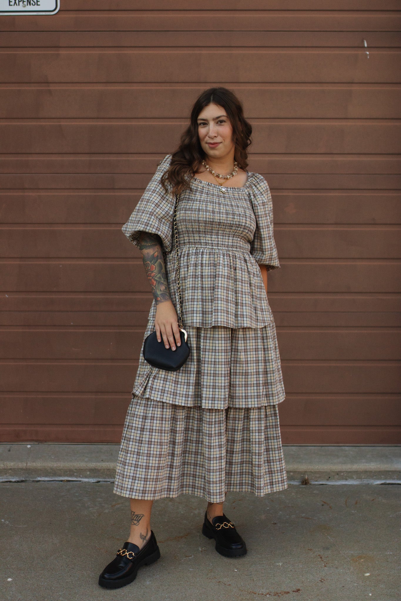 Lydia Plaid Smocked Midi Dress